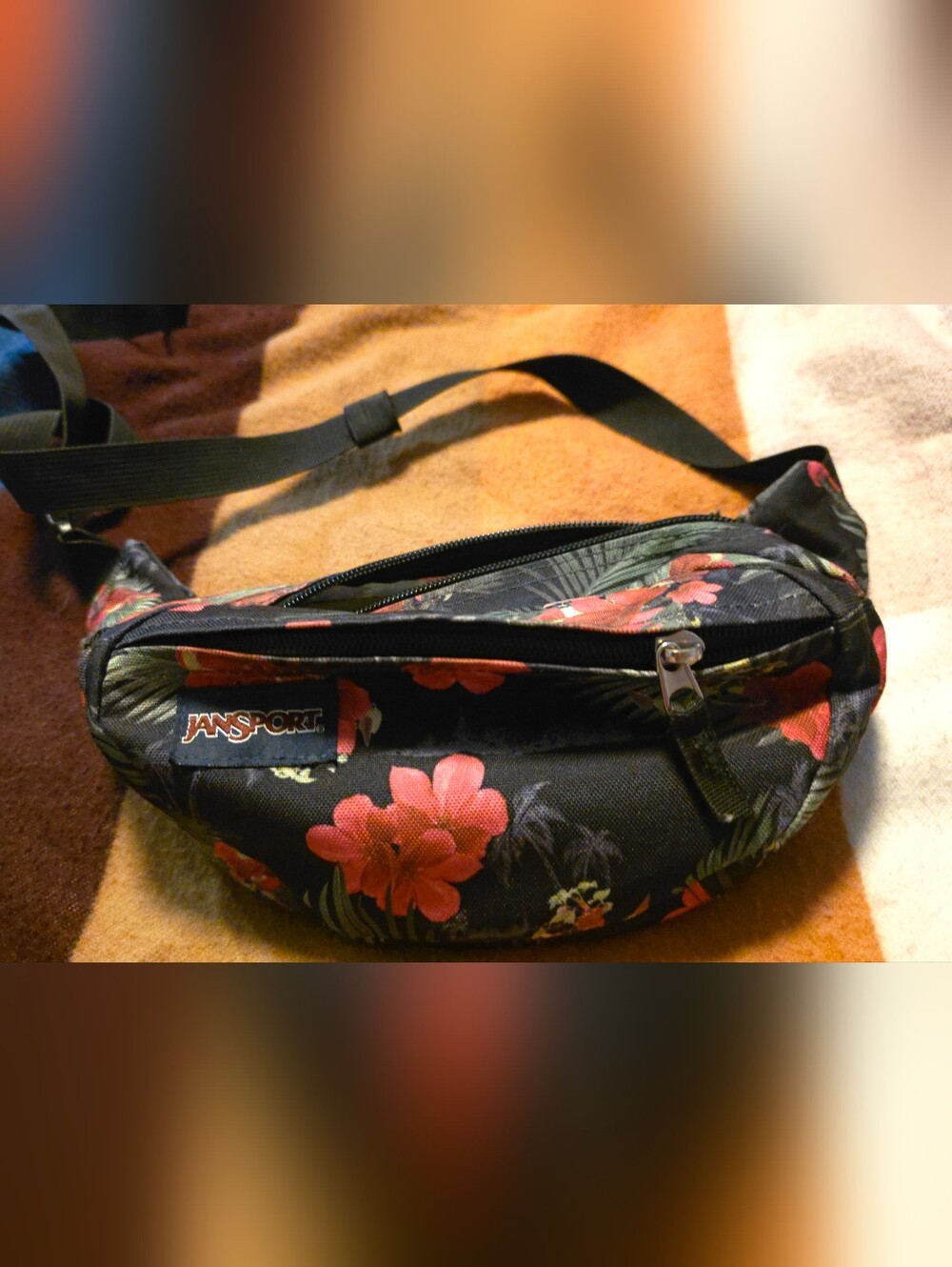 4/$67 Deal! Jansport Black Waist Pack with Pink Floral Print